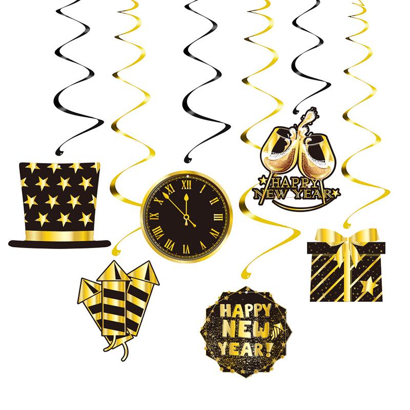 

1set 2026 Happy New Year Banners Glitter Black Gold Paper Banner Xmas Eve Party Bunting Christmas Garland Home Decorations Suppl