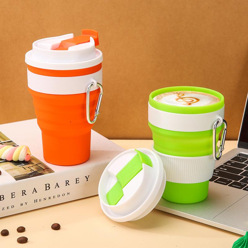 Outdoor Activity Foldable Lightweight to Carry Silicone Coffee Cup Drop-Resistant Food Grade Environmental Protection Drink Cup Lidded Silicone Wat