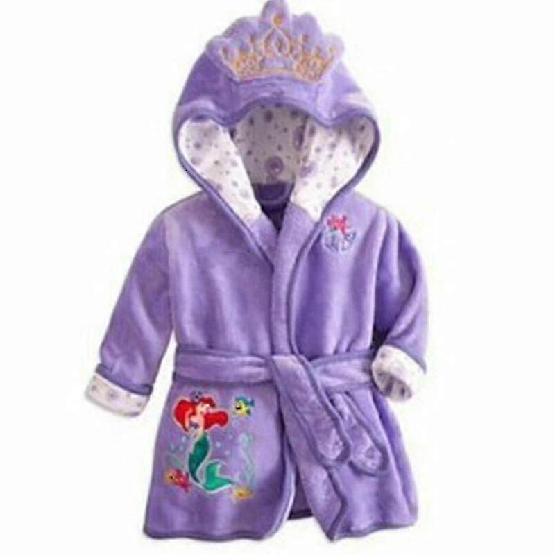 Toddler Baby Girls Cartoon Mermaid Hooded Bathrobe Robe Warm Soft Plush Pajamas Sleepwear Housecoat