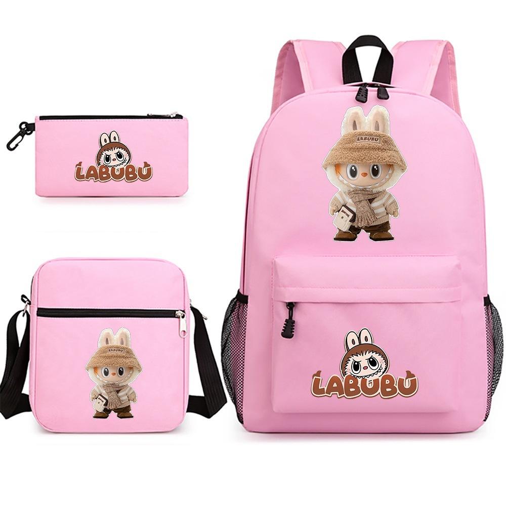 Labubu Surrounding Primary and Secondary School Students Fashion Backpack Casual Schoolbag Three-piece Set
