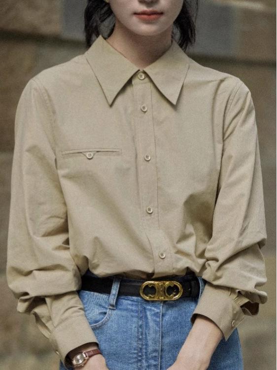 

Женская рубашка-поло с длинными рукавами в стиле ретро в стиле Гонконг — повседневный стиль во французском стиле, осенне-зимний стиль M