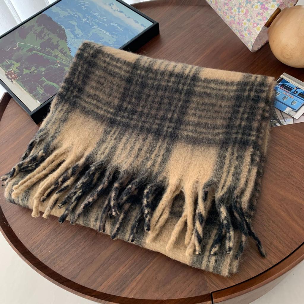 Imitation cashmere Korean version plaid scarf women's winter new high-end thickened warm scarf shawl dual-purpose blue