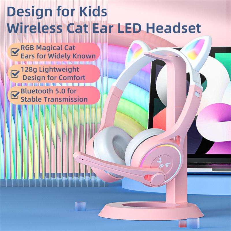 Luminous Led Cute Cat Ears Headphones Bluetooth-compatible Wireless Stereo Music Headset With