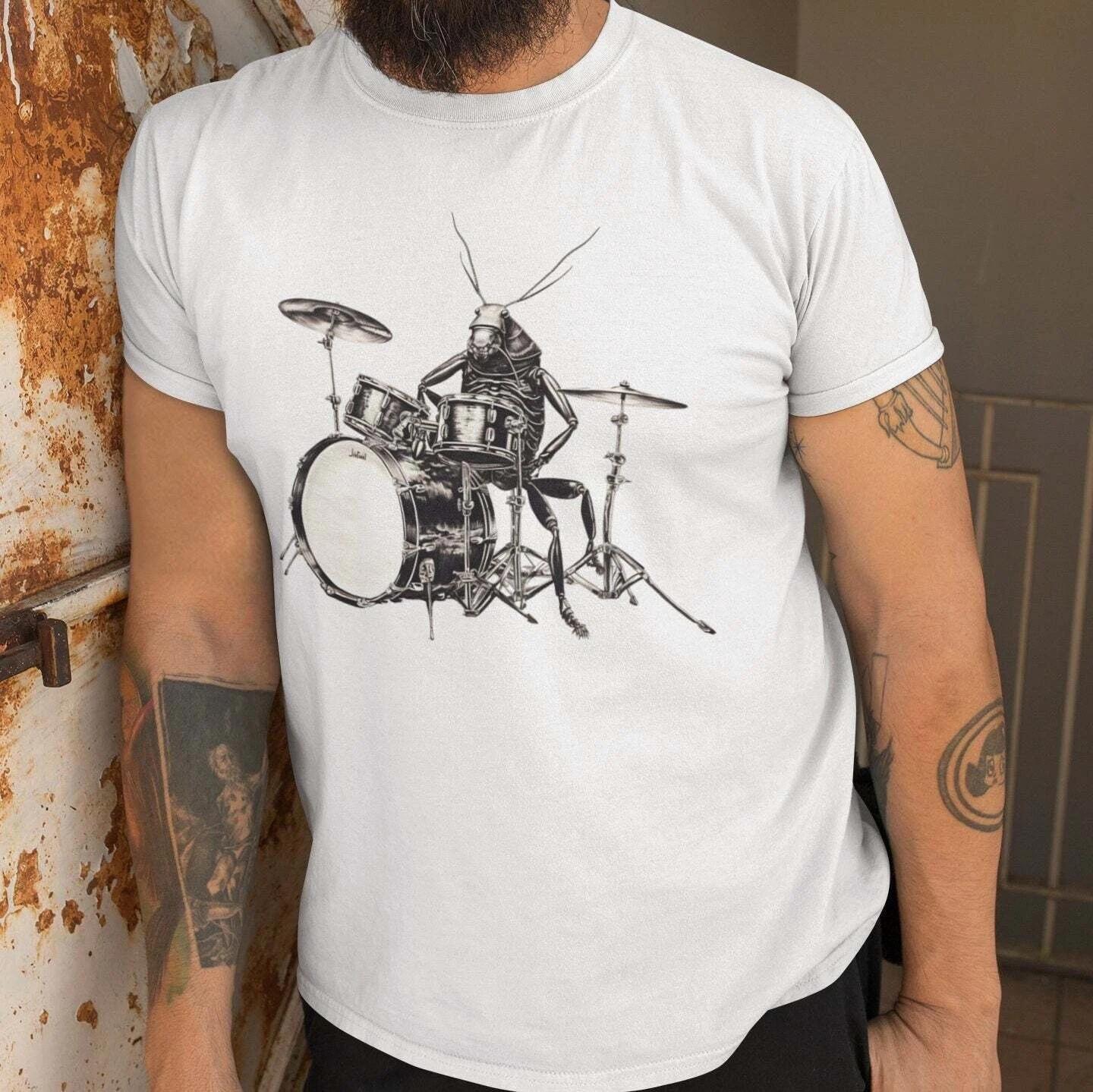Cockroach Playing Drums Shirt for Drummer 2XL