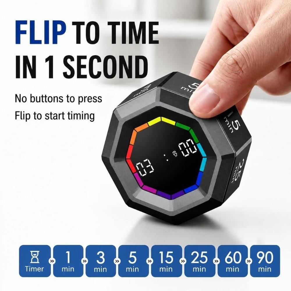 Gravity Sensing Octagon Digital Flipping Timer Rotation Timing Visual Countdown Clock For Cooking