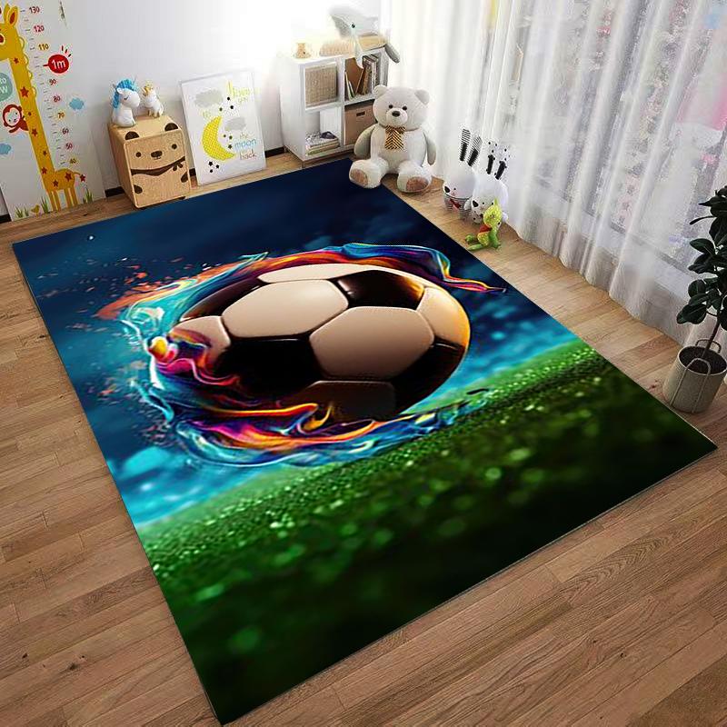 Soccer Ball Carpet with Fiery Blue Flames Design for Home Decor Suitable for Use As an Anti-slip for Living Room Bedroom Sofas