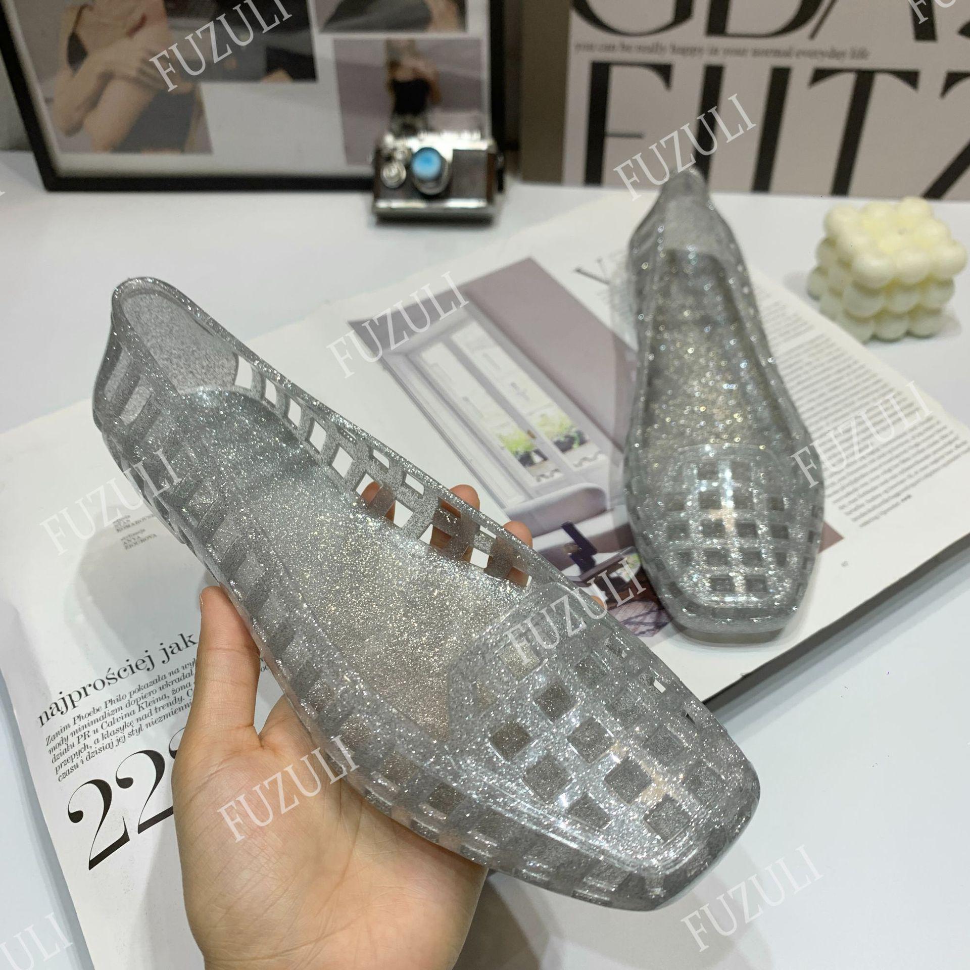

Korean Women s Summer Casual Jelly Shoes - Square Toe, Low-Cut, Crystal Flats 37 (Runs Large)