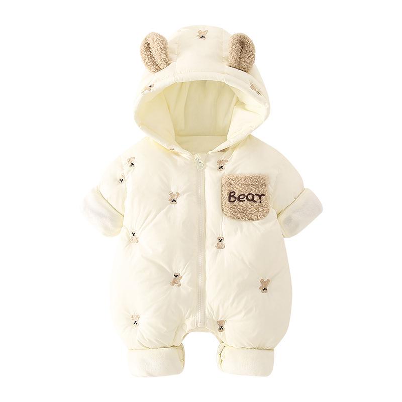 2025 Fleece-lined Hooded Infant Romper - Warm Cotton Jumpsuit for Boys and Girls