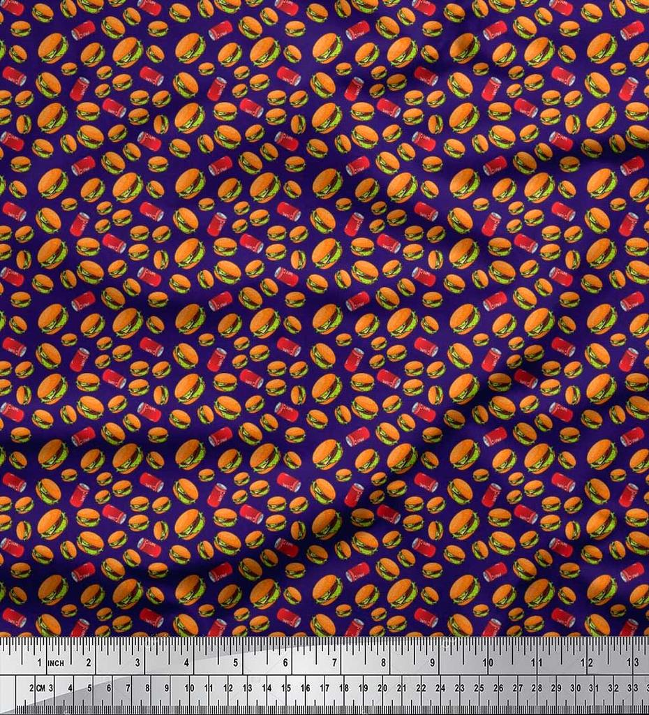 Soimoi Japan Crepe Satin Fabric Coke & Burger Food Printed Craft Fabric by the Metre 42 Inch