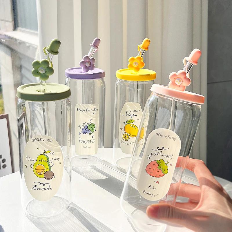 Straw Glass Cups High Appearance Couple Cups High Temperature Resistance Large-capacity Water Bottles Portable Summer Cola Cup