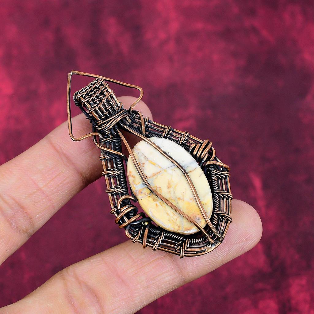 Maligano Jaspis Anhänger Kupferdraht Gewickelter Anhänger Handgefertigter Edelsteinschmuck