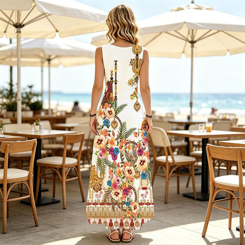 Women's Boho Floral Sleeveless Flowy Maxi Dress,Comfortable Fabric & Versatile,Ideal for Daily Casual,Spring Fall Layering