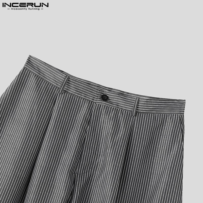 INCERUN Men Zip-up Waist Striped Loose Casual Baggy Pants Long Trousers