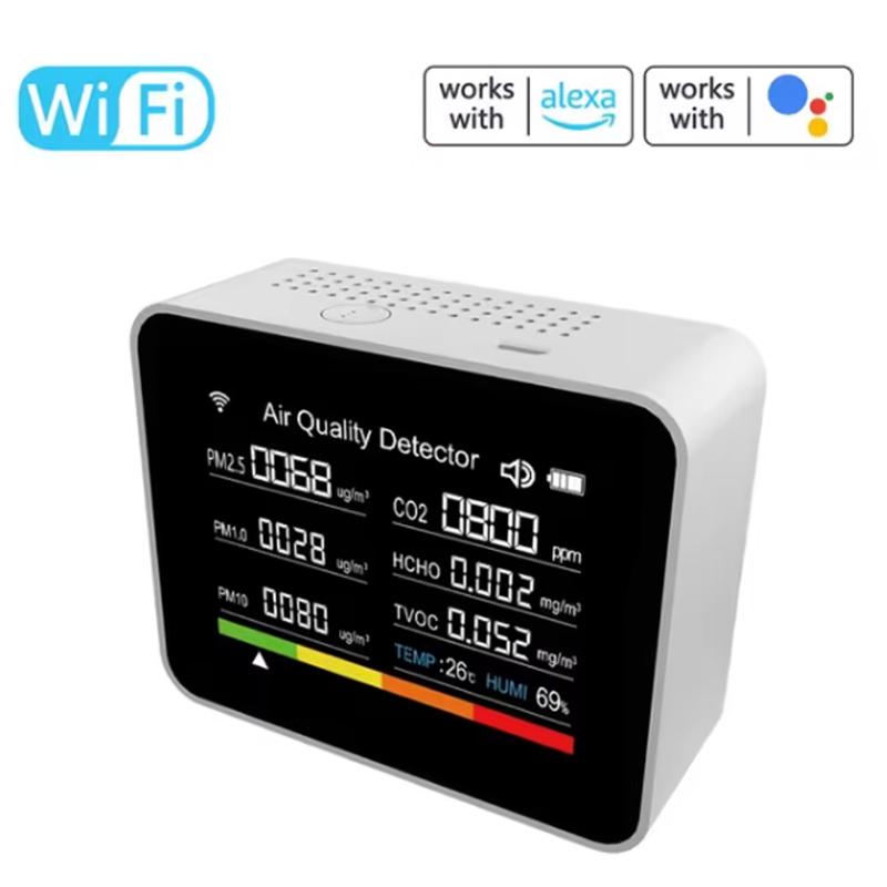 

WiFi Тестер качества воздуха 13-в-1 CO2 TVOC PM2.5 PM1.0 PM10 Температура Влажность Будильник Таймер - Домашний Мониторинг Качества Воздуха S белый