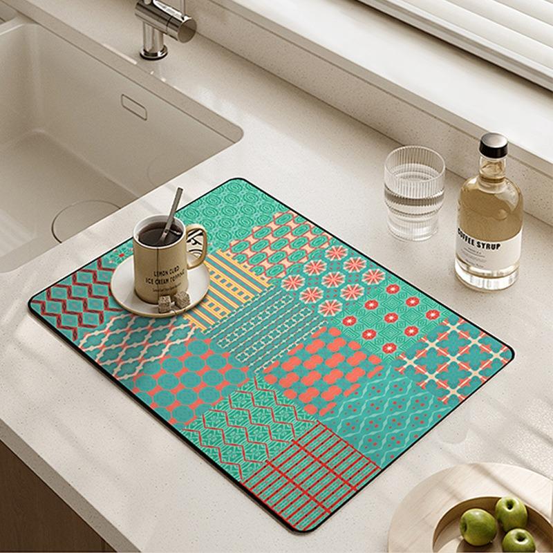 

Bohemian Drain Mat Simple Line Dry Tableware Drain Pad Kitchen Accessories Cup Coaster Placemats Placemats for Table Table Mat 20x30cm