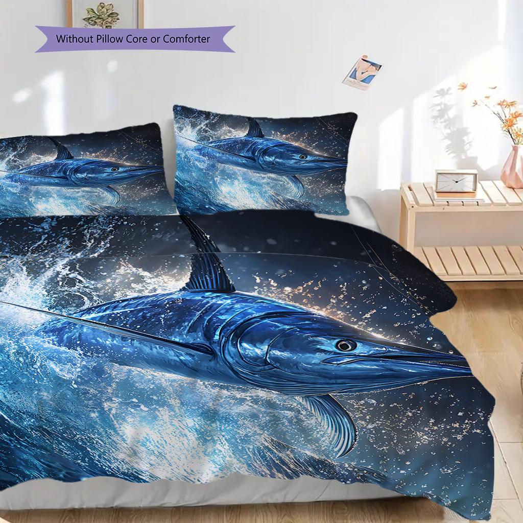 Tuna Pattern Bedding Quilt Set Quilt Cover Pillowcase Home Decoration Birthday Gift (1 * duvet cover + 2 * pillowcase, without core)