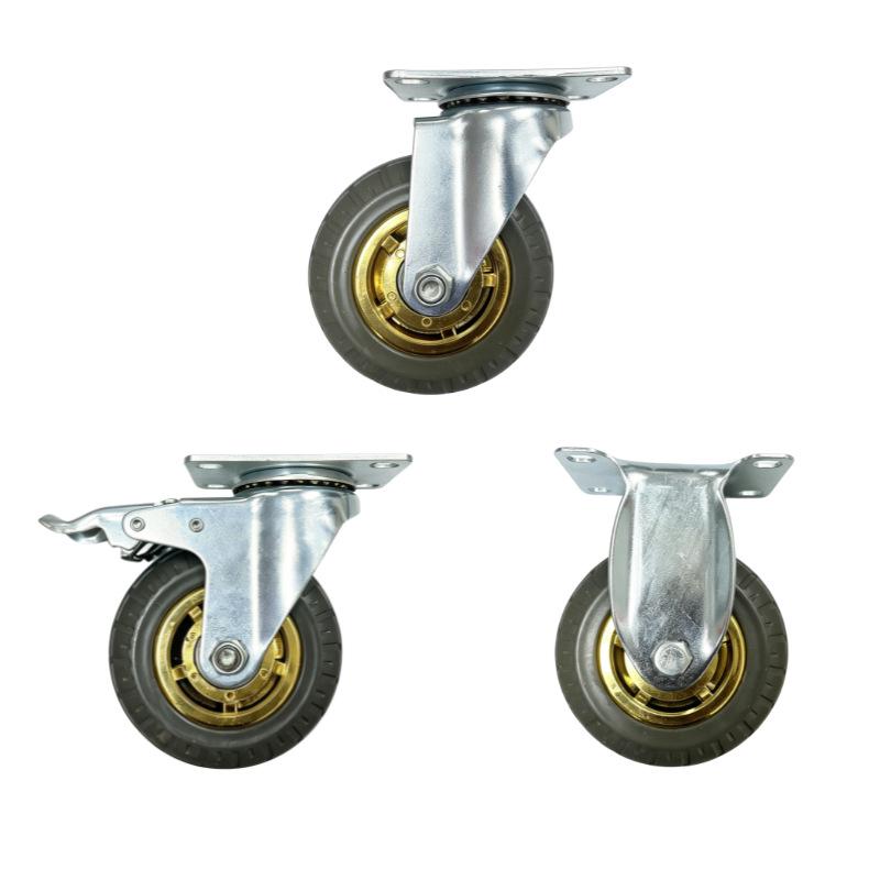 Gold-Plated Silent Rubber Casters with Brake - 3, 4, 5 Inch Options