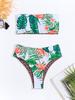 2024 Summer Double-Sided Print Bandeau High Waist Backless Bikini Swimsuit