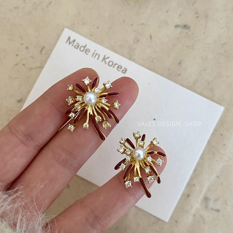 Elegant Zircon Pearl Firework Stud Earrings: Personalized, Versatile, and Fashionable Jewelry for Women.