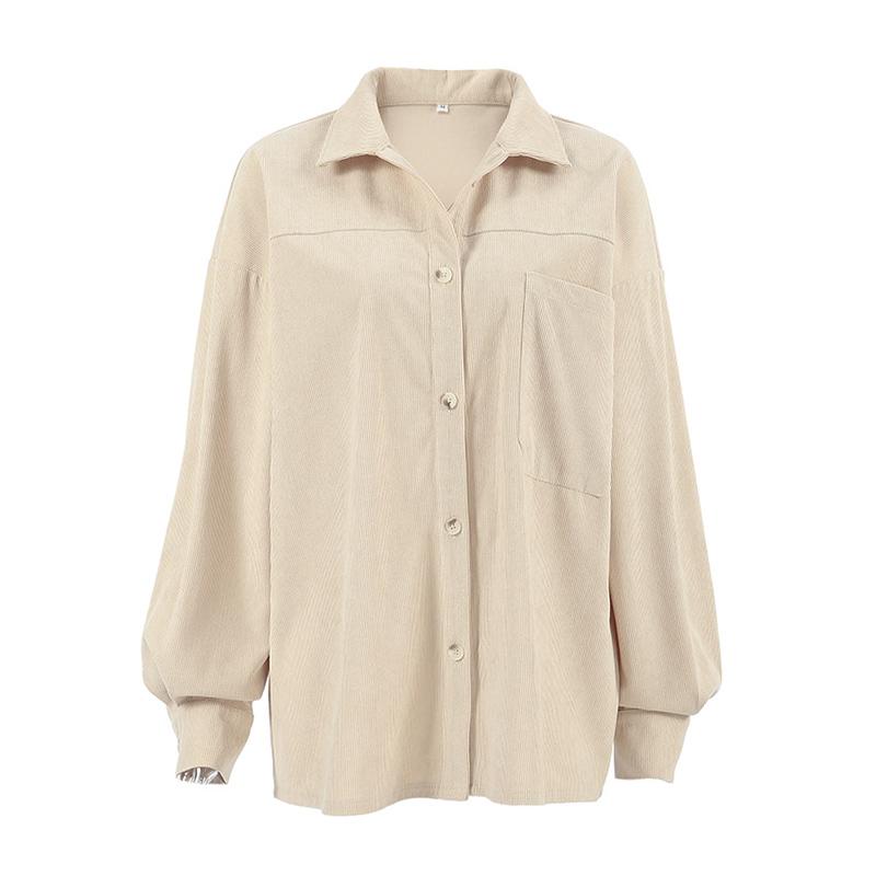 

Повседневная однобортная рубашка для женщин с длинным рукавом, свободные блузки с воротником-поло, простой топ с большим карманом, весна-осень, стиль Харадзюку L бежевый