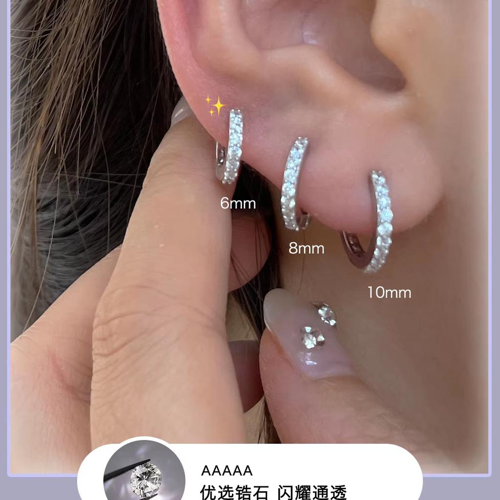 LT-EK476 High-End Circle Zircon Silver Needle Earrings Unique Design Hoop Ear Bone Rings for Women Gold Plated