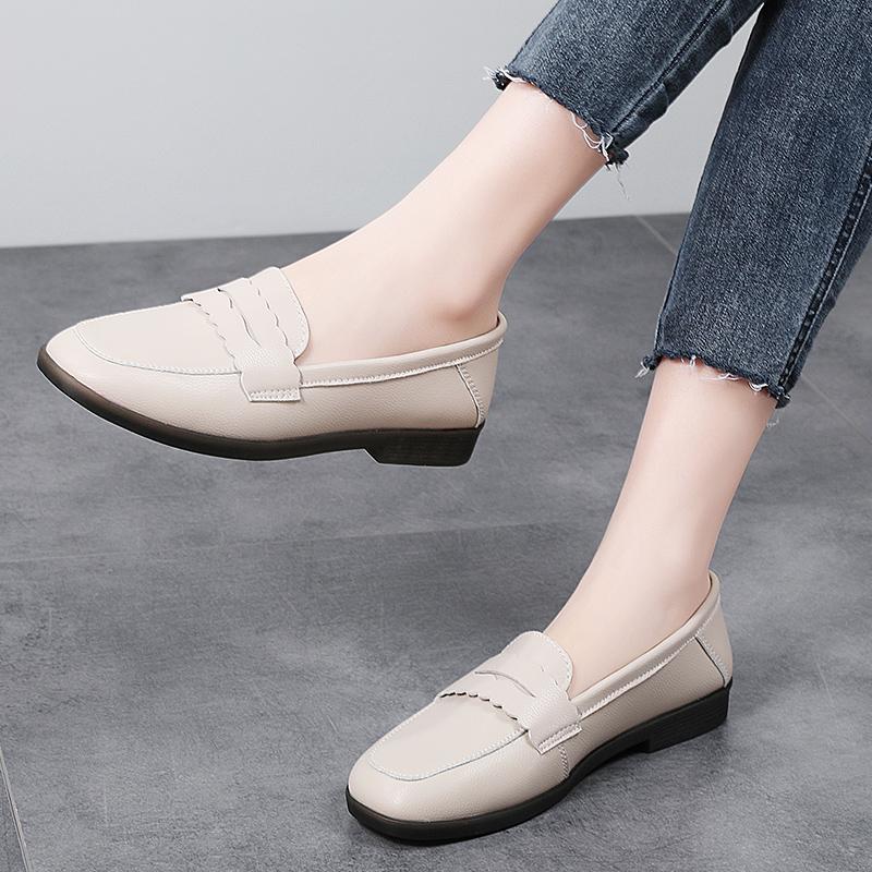 Women's Flat Shoes Fashion New Shallow Slip on Casual Shoes for Women Outdoor Genuine Leather Office Ladies Walking Shoes