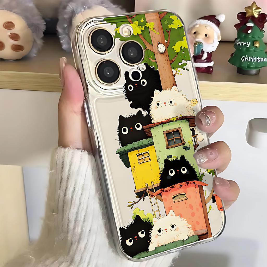 Treehouse Black and White Kitten Phone Case for Xiaomi Mi 15T 11 11T Poco F7 F5 X7 X6 M4 M3 Pro NFC GT Pro 4G 5G Transparent TPU
