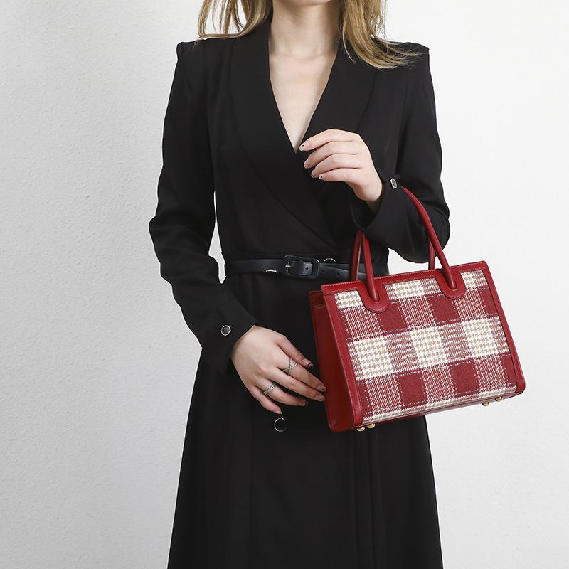 Velvet Houndstooth Handbag for Women 2024 Spring/summer Red Bridal Bag Qixi Festival Gift Mom Tote Wedding Bag