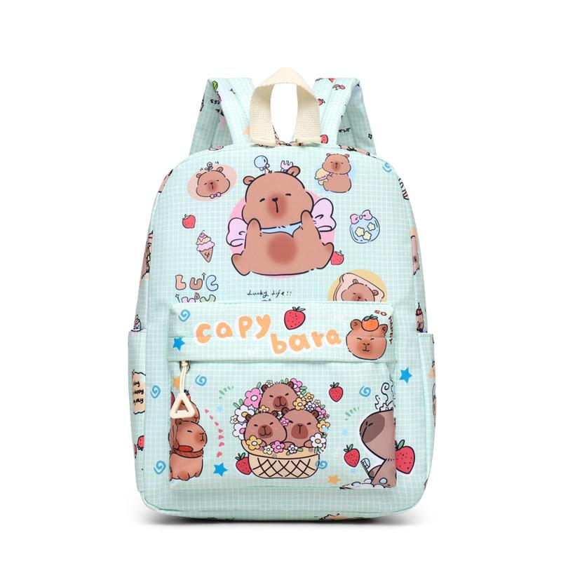 

School bag 2025 cute kapibara school bag cartoon capybara school bag boys and girls snacks backpack зелёный