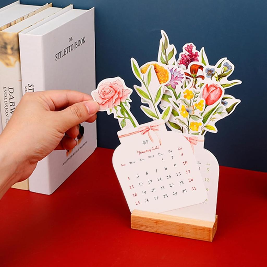 2026 Creative Flower Desk Calendar, Vase Shaped New Year Monthly Calendar Planner 3.9" x 9.4"