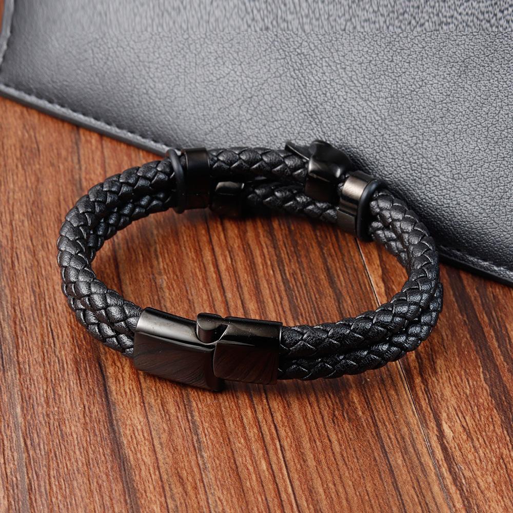 Multi-layer Punk Bracelet Stainless Steel Charm Magnetic Black Leather Men's Skull Braided Bangle Jewelry Homme