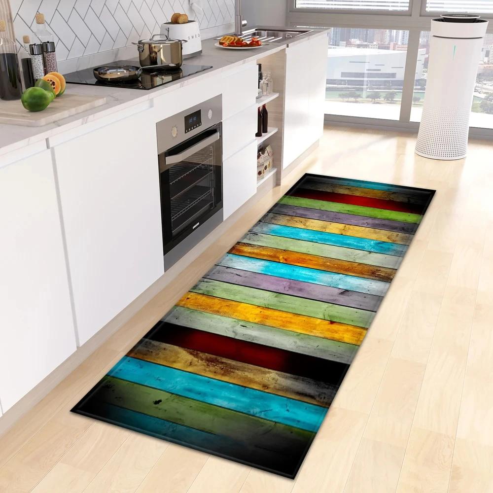 Wood Grain Kitchen Rug Bedroom Entrance Doormat Anti-Slip Living Room Floor Decor Carpet Home Bath Hallway Foot Mat Custom Made