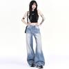 Women's 2024 Retro Low-Rise Wide-Leg Creased Distressed Jeans