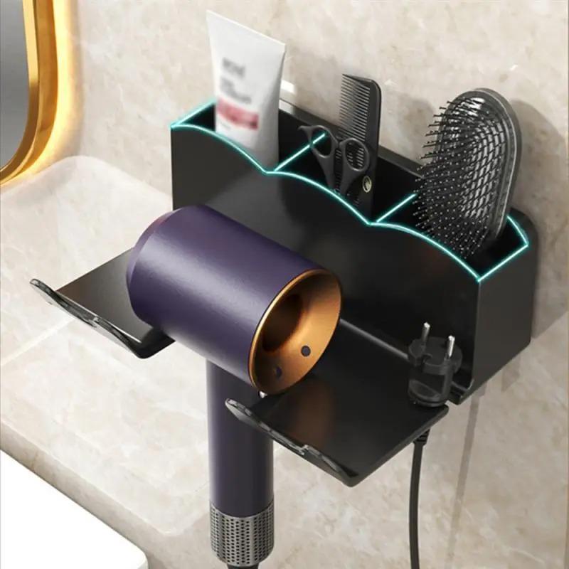 

Wall Mounted Hair Dryer Holder for Bathroom Shelf Without Drilling Plastic Hair Dryer Stand Bathroom Organizer Household Items чёрный