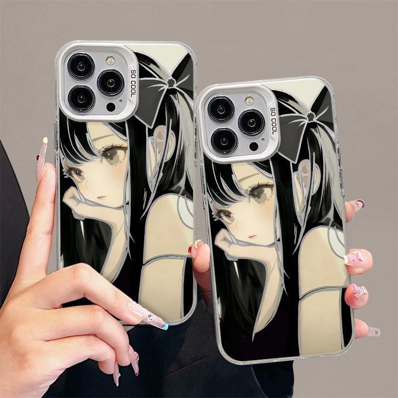 Schwarzhaarige Mädchen Handyhülle für Apple iPhone X-XS-XR-XS Max-11-12-13-14-15-7P-8P-14 Plus