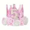 1PC 1, 2, 3, 4, 5 Birthday Hat, Pink and White Flowers and Pink Sequined Felt Birthday Party Crown Hat