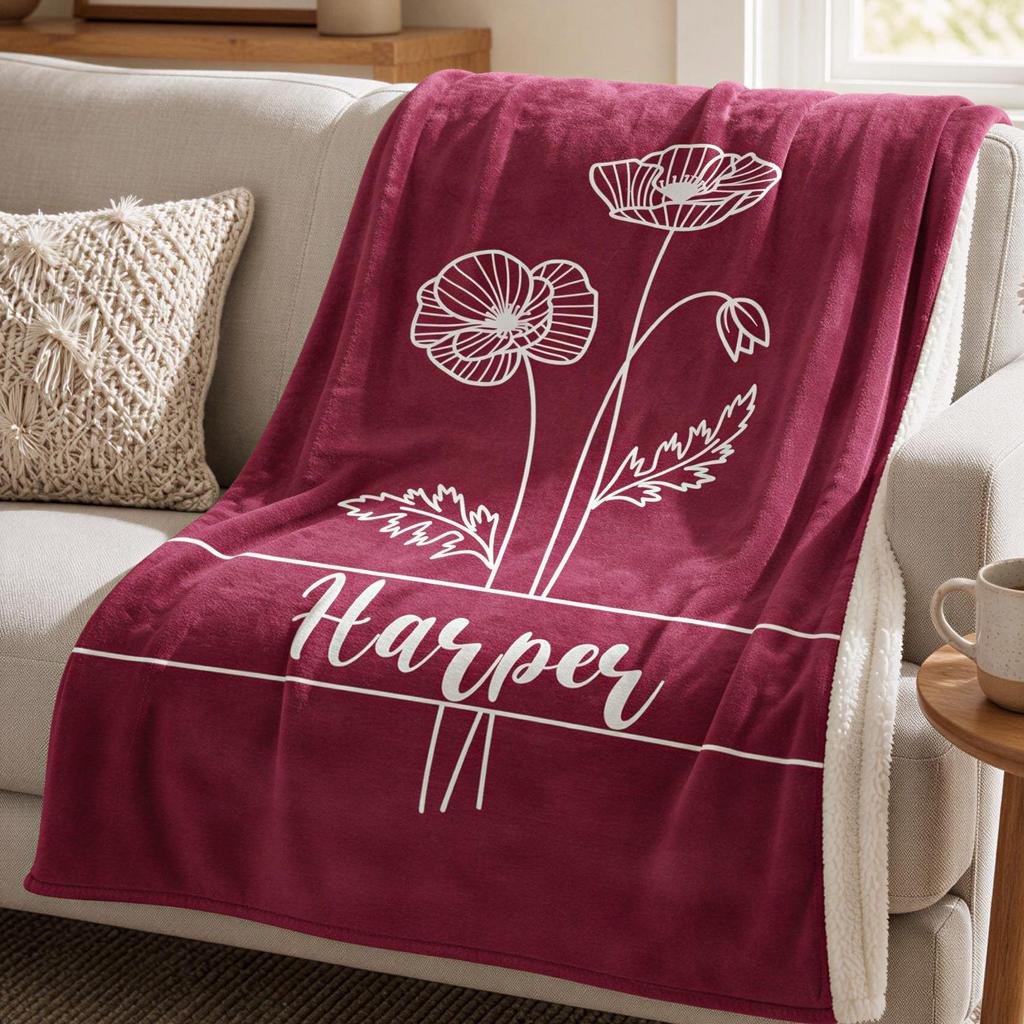 Birth Month, Flower Gift Throw | Minky Sherpa | Personalized Custom Printed, Home Decor, Housewarming