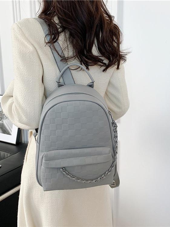 Schoolbag1011 New Leather U Backpack Women's Trend Fashion Large Capacity Backpack Leisure Chain Student School Bag