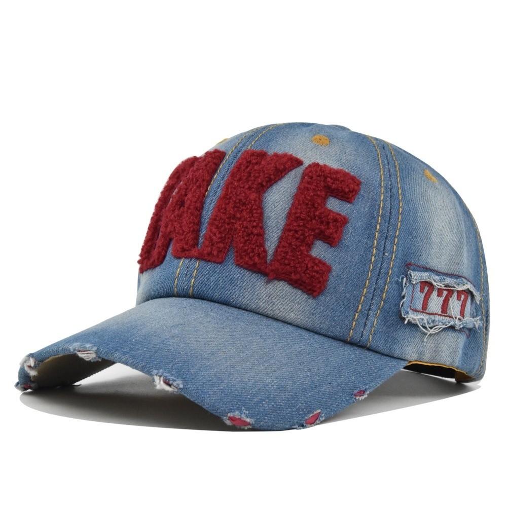 Gekleurde Letter TAKE Borduur Baseballpet Geperforeerd Gat Denim Pet met Klep Verstelbare Cowboy Baseballpetten Voor Man Vrouw