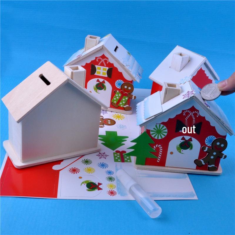 DIY 3D Wooden Christmas House Money Box: Parent-Child Craft Kit