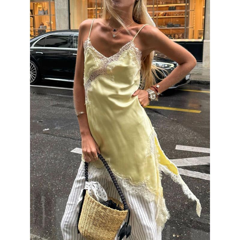 Moda Dulce Encaje Patchwork Ropa Interior Top Irregular Biselado Correa Chaleco Tops de Tirantes de Verano para Mujer Nuevo Elegante Holgado Casual Sexy Camisetas de Tirantes