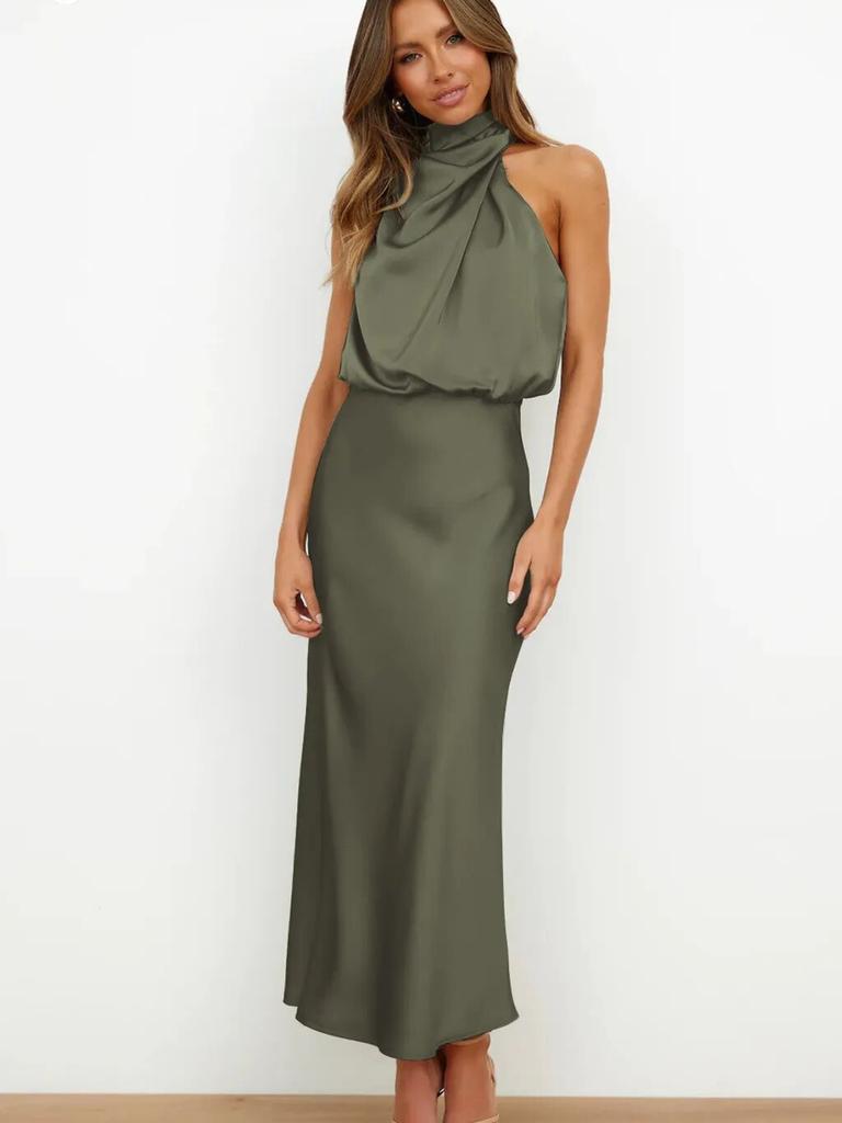 Luxury Satin Sleeveless Dress for Women - Elegant Evening Gown for Spring/Summer Collection