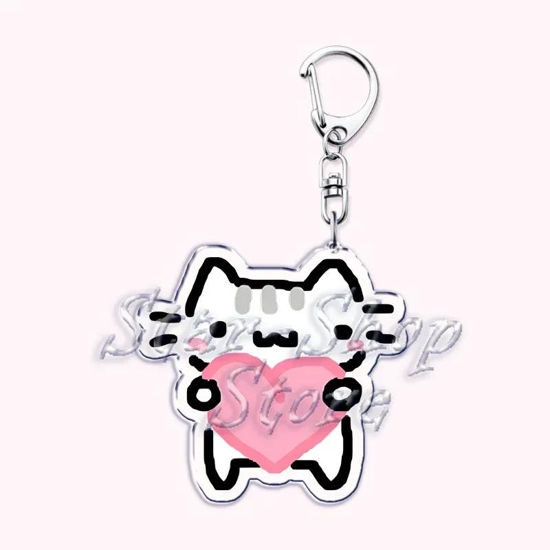 Kawaii Little Cat with Flower Keychains Strawberry Kitten Keyring for Accessories Bag Key Chain Ring Jewelry Fans Friends Gifts