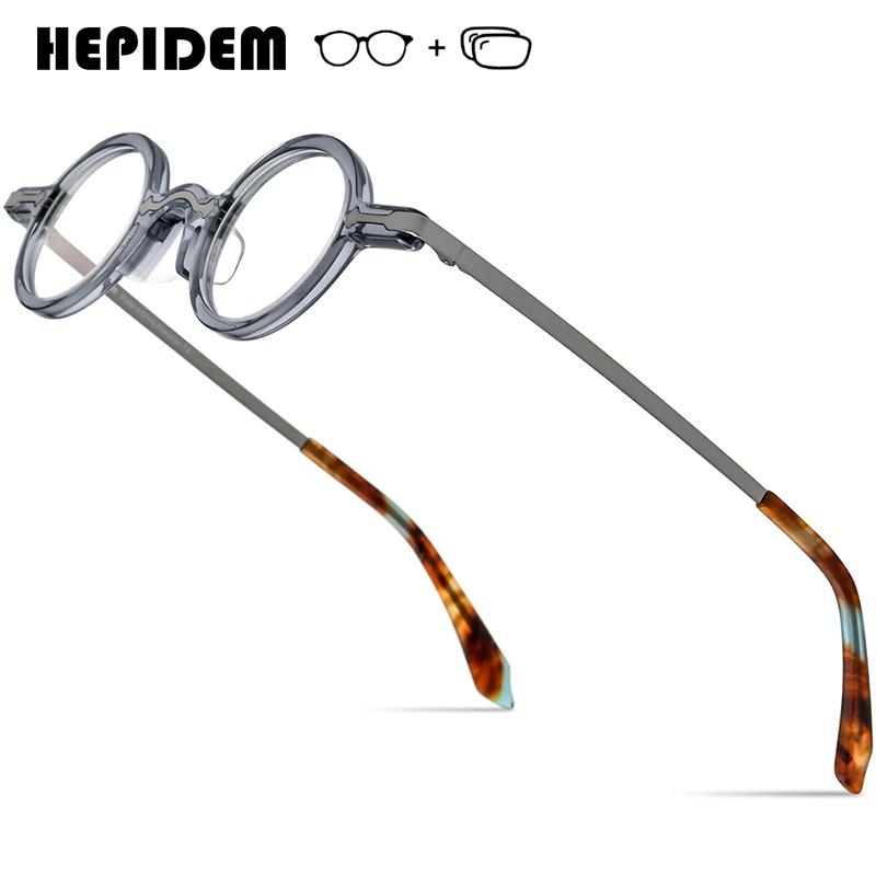 HEPIDEM Progressive Prescription Glasses Custom Anti Blue Myopia Optical Lenses Eyewear Men Women Acetate Small Round Eyeglasses