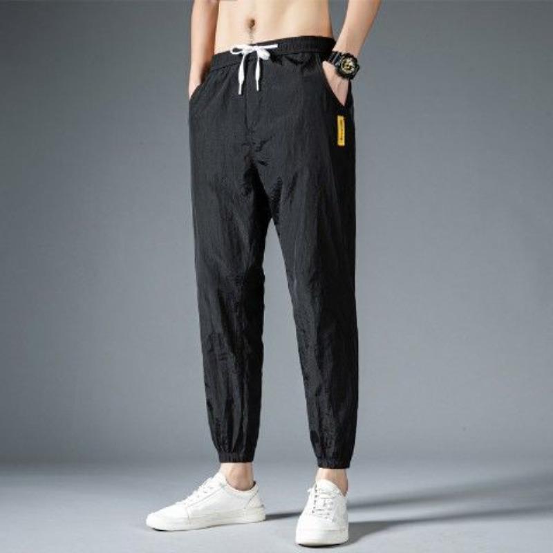 Men's sports casual pants summer trendy brand ice silk thin loose large size nine points tied feet trendy trousers