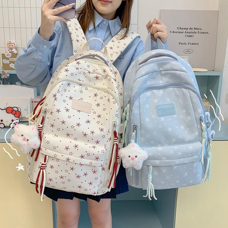 Schoolbag Korean Version of Small Fresh Student Schoolbag Japanese Princess Versatile Cute Star Printing Large Capacity Casual Backpack