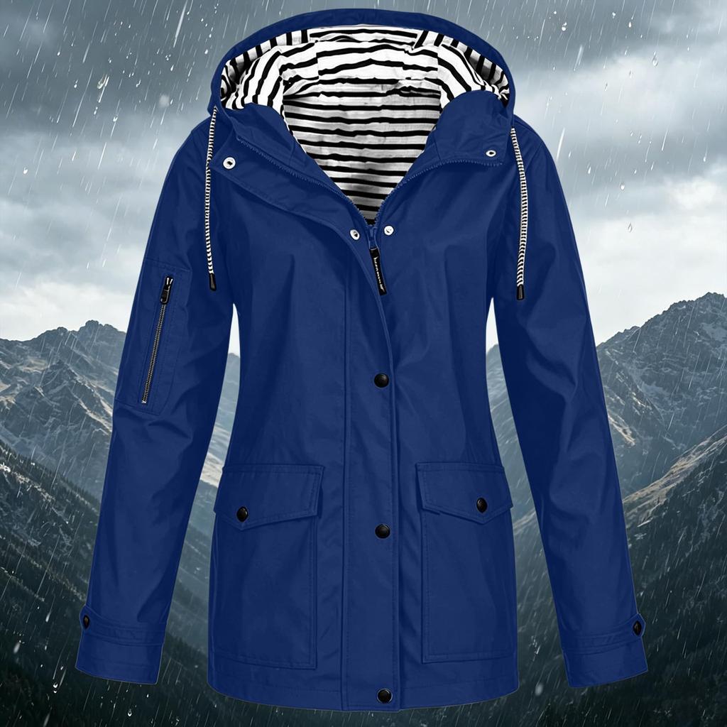Women's Fashion Solid Color Hooded Loose Casual Waterproof Outdoor Jacket Lightweight Windbreaker Raincoat for Hiking Camping