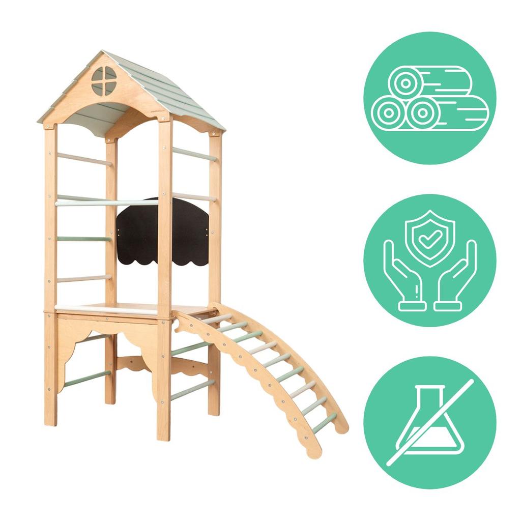 Indoor Climbing Frames, Monkey Bars, Jungle Gym, Tower Max- Wood-Pastel