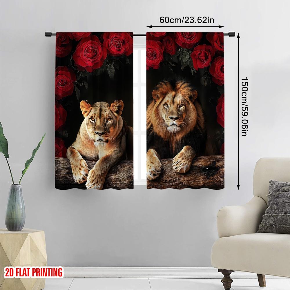 Set Of 2 Flat Printing Curtains Lion Versatile Polyester Without Electricity Holiday Decorations Suitable Home Decor Curtain