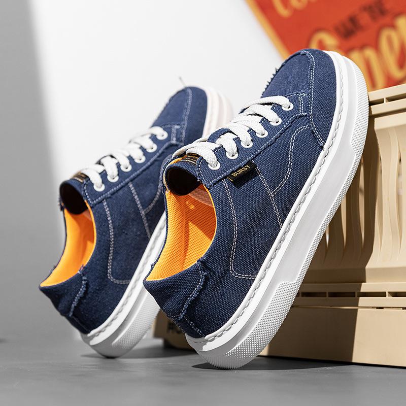 College Style Canvas Breathable Board Shoes Flat Bottom Low Top Lace-Up Sports Trendy Shoes Cold Sticky Men'S Shoes